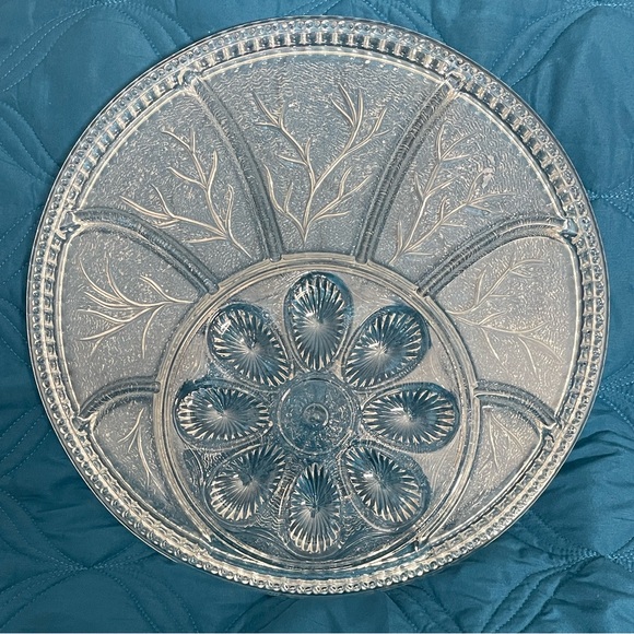 Indiana Glass Deviled Egg and Relish Tray in “pebble leaf” Pattern - Picture 4 of 4